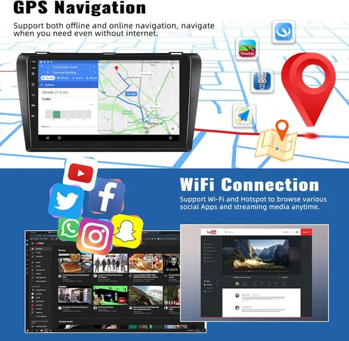 Miniatura 4 de Estéreo de coche 2+64GB para Mazda 3 2004-2009 Radio con Apple CarPlay Android Auto 9 "Pantalla táctil Android Radio con navegación GPS Bluetooth FM