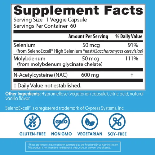 Miniatura 3 de Doctor's Best NAC Reguladores de desintoxicación con Seleno Excell, sin OMG, vegetarianos, sin gluten, sin soja, 60 cápsulas vegetales
