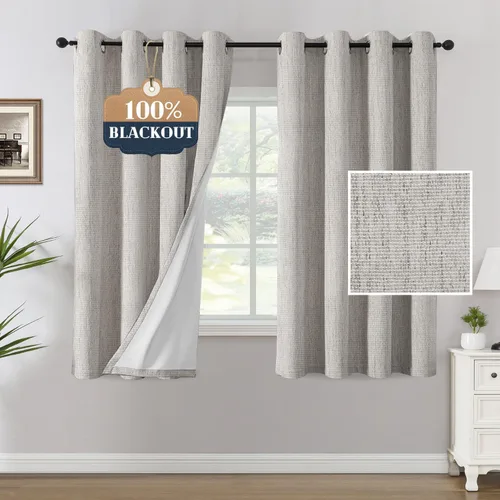 Miniatura 32 de H.VERSAILTEX Cortinas opacas de lino chenilla para dormitorio, térmicamente aisladas, cortinas texturizadas con aspecto de lino con revestimiento
