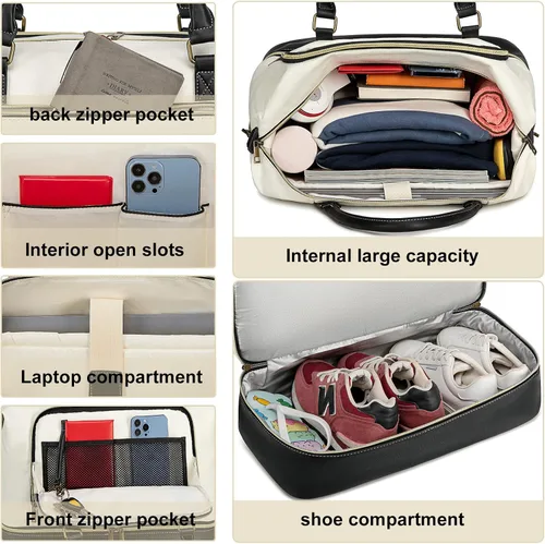 Miniatura 31 de CAMTOP - Bolsa de viaje de fin de semana para mujer, bolsa de lona con espacio para laptop de15.6 pulgadas