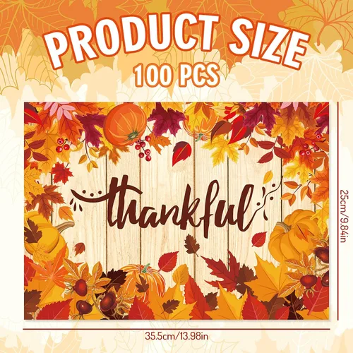 Miniatura 2 de Whaline 100 manteles individuales de papel de Acción de Gracias, hojas de calabaza, desechables, manteles individuales decorativos de otoño, 14 x