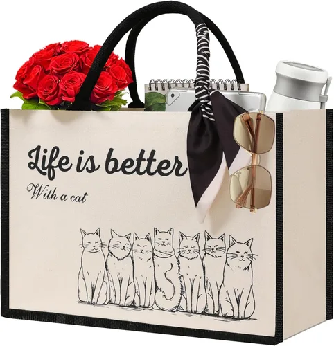 Miniatura 7 de Cute Tote Bags, 16Oz, 3 Pockets, Cat Large Canvas Tote Bags for Women, Anti-Scratch Lining Large Tote Bag with Zipper
