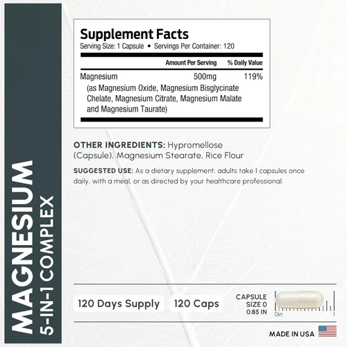 Miniatura 3 de ForestLeaf Complejo de magnesio 500mg - 500mg cápsulas - suplemento 500 mg - para el sueño, estreñimiento - suplemento para mujeres (120 unidades)