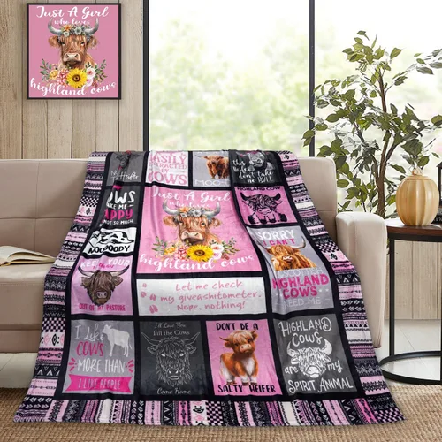 Miniatura 3 de Highland Cow Regalo para mujeres y niños – Manta para los amantes de las vacas – Just A Girl Who Loves Cows de las tierras altas bancos para sofá