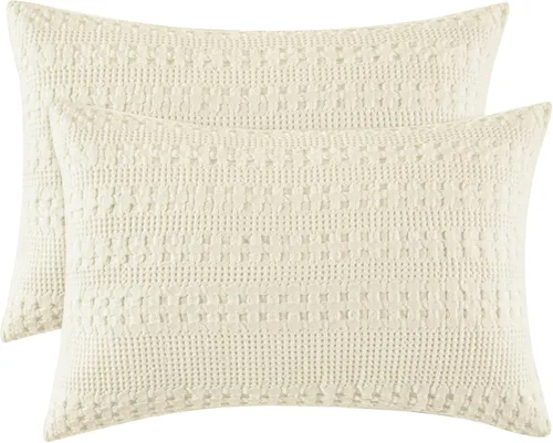 Miniatura 22 de PHF Fundas de almohada con tejido de gofre de 24" x 24", paquete de 2, funda de almohada cuadrada 100% algodón para decoración de ropa de cama, sin