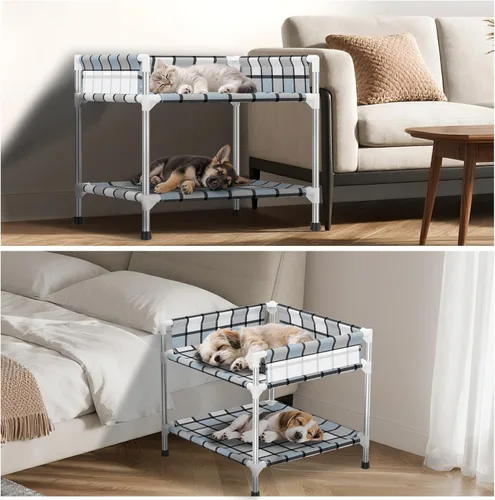 Miniatura 7 de Litera para Perros con Ventana de Cabecera - Cama Doble Elevada para Perros y Humanos con Barandilla de 2 Capas, Percha de Ventana para Perros, Cuna