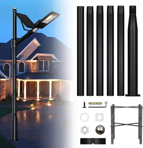 Miniatura 9 de Poste de luz de calle de 16 pies de alto, accesorio de poste de lámpara de calle solar, lámpara de calle ajustable de metal resistente para luces al