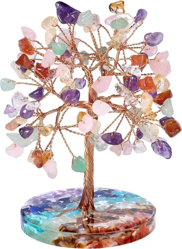 Miniatura 9 de Nupuyai Árbol de cristal de cuarzo curativo natural hecho a mano con base de resina de piedras redondas de chakras, alambre de cobre, bonsái