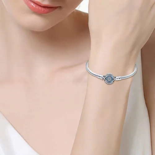 Miniatura 3 de KUNSIR Pulsera de plata de ley 925 con cadena de serpiente de ojo malvado azul con circonita cúbica 5A para mujeres y adolescentes