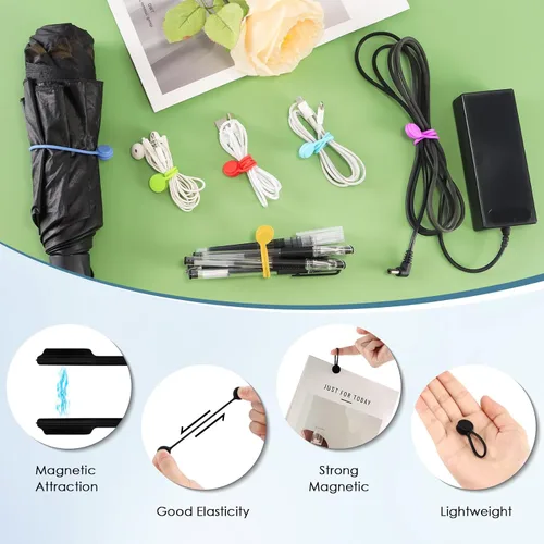 Miniatura 4 de 10 bridas magnéticas reutilizables, organizador de cables magnético de 4.3 pulgadas, lazos de silicona con imán fuerte para oficina, escuela, hogar