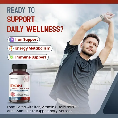 Miniatura 2 de Hierro liposomal con vitamina C, ácido fólico, B12, B6, B1 - Apoya la energía y la formación de glóbulos rojos - Fórmula suave - 180 cápsulas - Sin