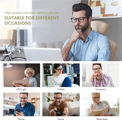 Miniatura 8 de Przene Gafas de lectura para hombres y mujeres, con bloqueo de luz azul, bisagras de resorte, paquete de estilo ligero