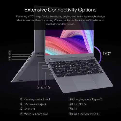 Miniatura 5 de UOWAMOU 15.6 IPS-FHD-Laptop, 8GB RAM 256GB SSD AMD 3020e (hasta 2.6GHz), computadora tipo C de función completa para WiFi 5 BT5.0