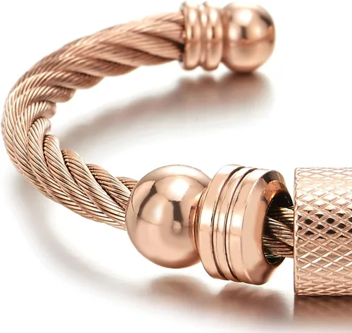 Miniatura 3 de Brazalete de acero trenzado para hombres y mujeres con abalorios de cuentas, pulido ajustable