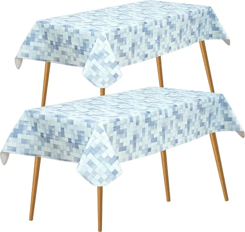 Miniatura 12 de FIFTY FEET Mantel rectangular de 84 x 60 pulgadas, mantel de vinilo con respaldo de franela para mesas rectangulares, impermeable, a prueba