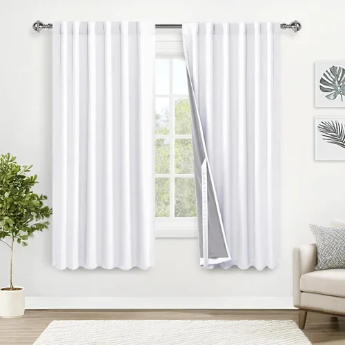 Miniatura 18 de XWZO Cortinas blancas 100% opacas con alzapaños, 2 capas gruesas completamente sombreadas con bolsillo para barra y pestaña trasera, cortinas