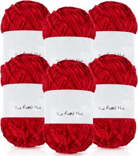 Miniatura 8 de Amylove 6 rollos de hilo de felpilla de terciopelo suave para ganchillo de 1182 yardas, manta de poliéster, hilo grueso mullido para tejer y hacer