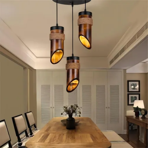 Miniatura 2 de LIGHTLAND Luces colgantes rústicas de bambú, 12 pulgadas, paquete de 3 para comedor, sala de té zen, estilo retro
