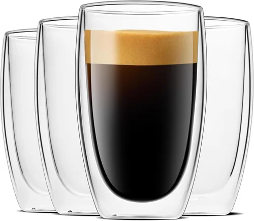 Miniatura 10 de LUXU Tazas de café de vidrio de doble pared de 16 onzas, paquete de 2 tazas de café de alta calidad, tazas de café de vidrio con aislamiento