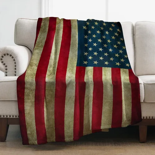 Miniatura 18 de Levens Manta de franela con silueta de soldado de la bandera estadounidense Grunge de 50 x 60 pulgadas, ultra suave, ligera, acogedora manta