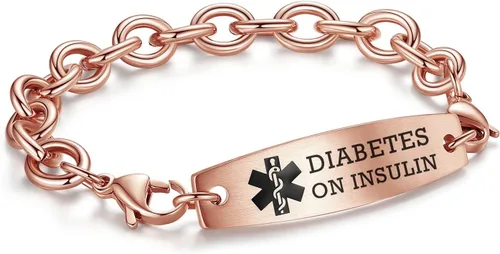Miniatura 30 de LinnaLove Pulseras de identificación médica intercambiables Cadena de cable de acero inoxidable pulseras de alerta médica personalizables