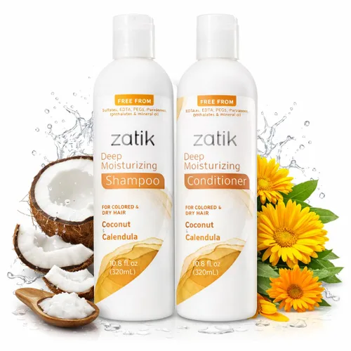Miniatura 4 de Zatik Naturals - Champú hidratante profundo con coco y caléndula - Vegano, biodegradable, pH equilibrado, para cabello teñido y seco, libre