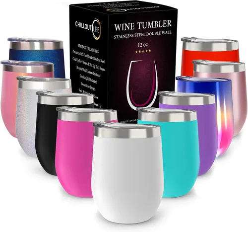 Miniatura 39 de CHILLOUT LIFE Vasos Térmicos de Vino de Acero Inoxidable de 12 oz Paquete de 2 - Vasos de Vino con Aislamiento al Vacío de Doble Pared con Tapas