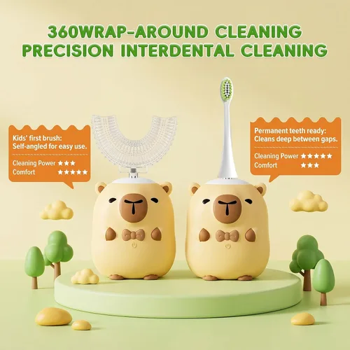 Miniatura 3 de Cepillos de dientes eléctricos para niños, cepillo de dientes ultrasónico en forma de U, cepillo de dientes recargable para niños con temporizador
