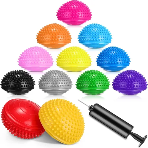Hungdao Paquete de 12 cápsulas de equilibrio de estabilidad, puntos con bomba de aguja, media punta, bóvedas de pelota de fitness para hombres y
