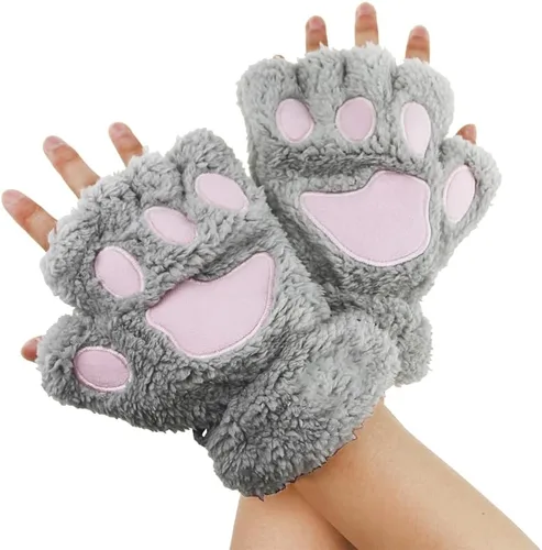 Miniatura 69 de Guantes de garra para disfraz de Halloween, medio dedo, lobo, oso, gato, guantes, guantes de piel sintética para mascarada, cosplay, utilería de mano