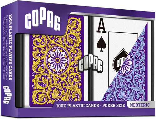 Miniatura 2 de Copag 1546 Neoteric Design - Juego de cartas 100 % de plástico, tamaño de póquer (estándar) violeta/amarillo/azul (índice jumbo, 1 juego)