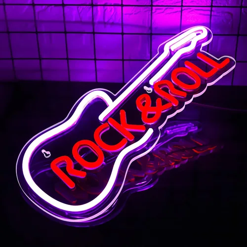 Miniatura 2 de Letrero de neón de guitarra para decoración de pared, luces de neón de música en vivo para estudio de música, letrero de guitarra LED Rock and Roll