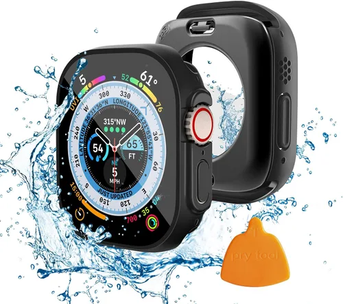 Miniatura 10 de Funda impermeable 2 en 1 compatible con Apple Watch de 1.61 pulgadas, protector de pantalla Series 9/8/7 (diseño ultra estilo) iWatch de vidrio Luz