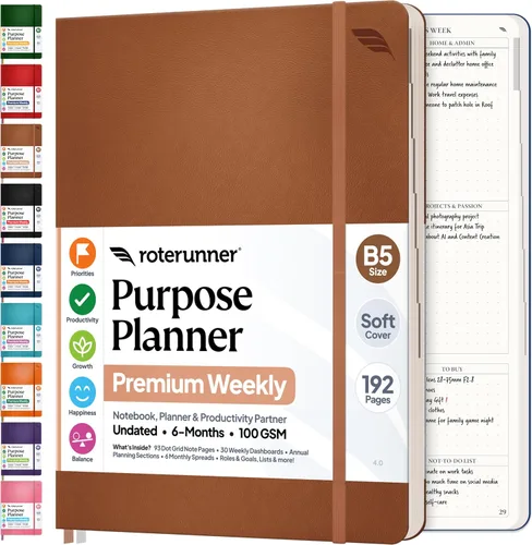 Miniatura 22 de Roterunner Cuaderno Planificador de Propósitos B5 7.5”x9.8” Planificador Sin Fechas 2025 Herramienta de Productividad y Establecimiento