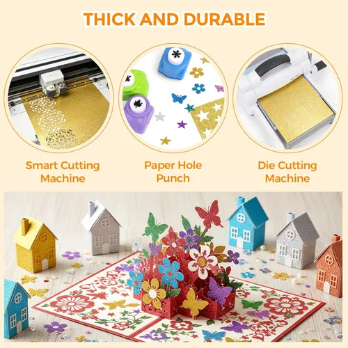 Miniatura 6 de Papel de cartulina con brillantina, 20 hojas multicolor de papel brillante de primera calidad, para tarjetas, manualidades, caja de regalo, regalos