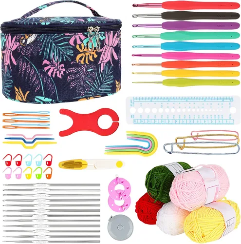 Miniatura 6 de Aeelike Kit de ganchillo con bolsa para viajes, kit fácil de aprender a ganchillo para principiantes de todas las edades, el kit de inicio