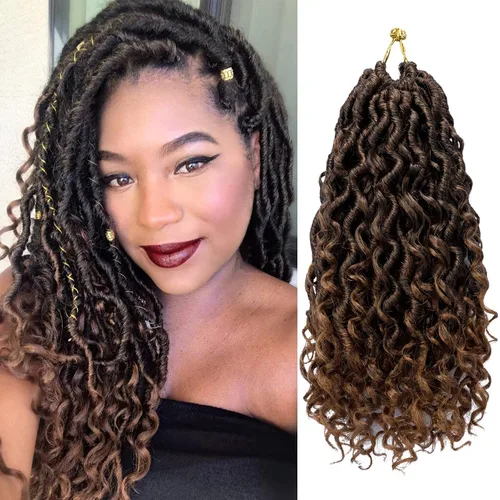 Miniatura 40 de Rastas sintéticas de cabello de ganchillo de 10 pulgadas, cabello de ganchillo Ombre Goddess Locs para mujer, trenzas de ganchillo suaves y rizadas