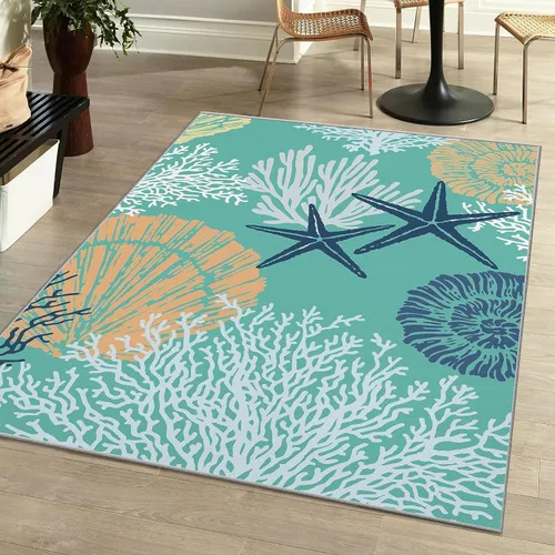 Miniatura 20 de Tritard Alfombra de pasillo costera de 2 x 6 pies, alfombra náutica para pasillo de cocina, con temática de playa, antideslizante, lavable a C1