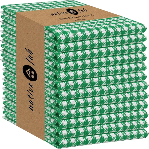 Miniatura 29 de Native Fab Paquete de 12 toallas de cocina a cuadros a cuadros, de algodón, duradero, lavable, de 16 x 26 pulgadas, paños de cocina, suaves y Gris