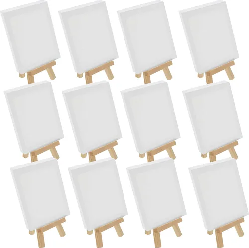 Miniatura 8 de U.S. Art Supply Lienzo estirado de 2 x 2 pulgadas con kit de caballete de 5 pulgadas (paquete de 12) – Soporte de mesa de madera natural con marco