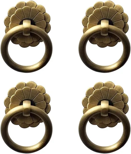 4 tiradores de anillo de latón antiguo con manija para armarios de cocina, armario, cajón, muebles vintage, anillo de tracción de estilo vintage