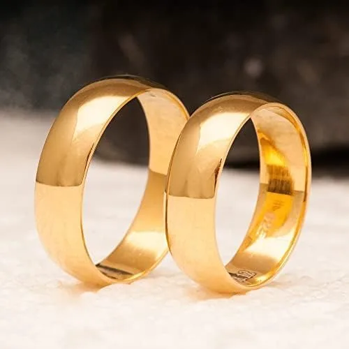 Miniatura 3 de Juego de anillos de boda de 0.236 pulgadas, chapado en oro de 14 quilates, juego de alianzas de boda a juego personalizado para hombre y mujer