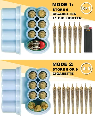 Miniatura 2 de Estuche contenedor de 6 agujeros para conos pre-enrollados de tamaño rey con porta encendedor, estuche para 6 u 8 cigarrillos de tamaño regular