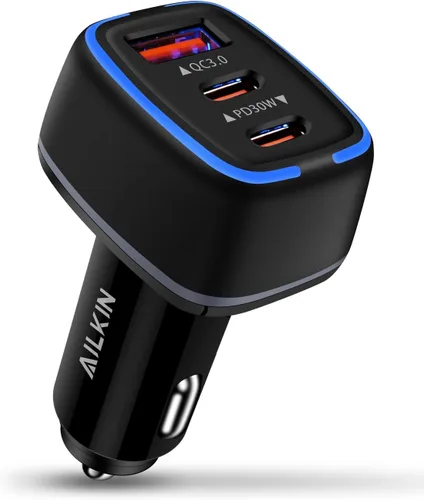 Cargador de coche USB C de 78 W, adaptador de encendedor de cigarrillos de carga súper rápida, cargador automático de 3 puertos para Samsung Galaxy