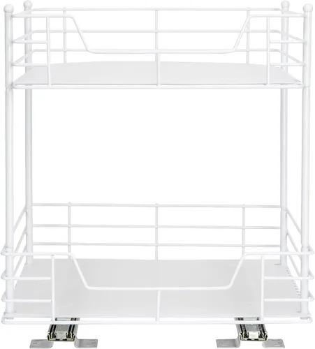 Miniatura 8 de Household Essentials Organizador de despensa de dos niveles de acero blanco con detalles de plástico forrado limpio