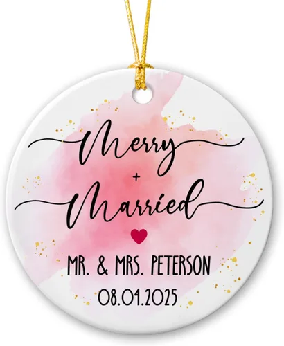 Miniatura 19 de Adorno personalizado de Navidad, aniversario de boda, aniversario de 2025, adornos de cerámica de Navidad para parejas, esposo, esposa, adorno