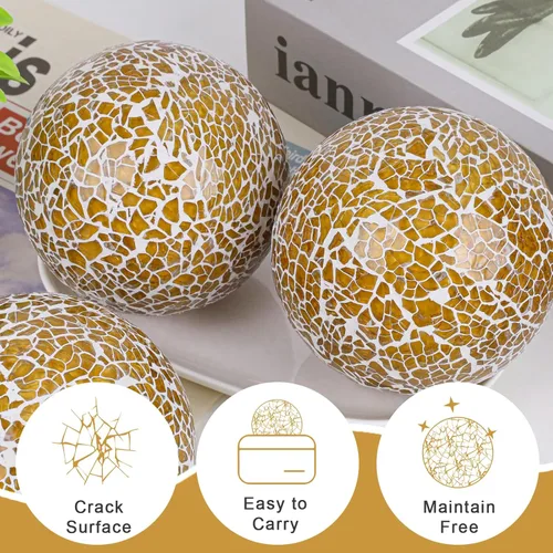 Miniatura 3 de 3 bolas de vidrio decorativas marrones para cuencos, bolas decorativas de mosaico de 3.35 pulgadas para centro de mesa, tazón, jarrón, relleno