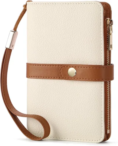 Cartera pequeña para mujer, con bloqueo RFID, de piel vegana, delgada, plegable, para tarjetas de crédito, portapasaporte, cartera de viaje para
