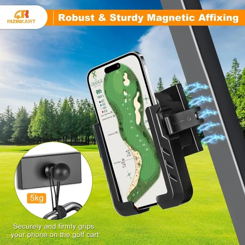 Miniatura 2 de Soporte magnético para carrito de golf, compatible con EZGO/Club Car/Yamaha, con imanes N52 mejorados y rotación de 360°, soporte de teléfono