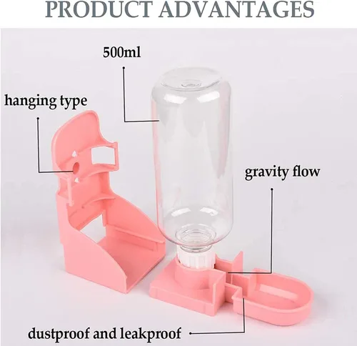 Miniatura 5 de kathson 2 botellas de agua de conejo, fuente de agua colgante de 17 onzas, dispensador automático sin fugas, alimentador de agua para conejito